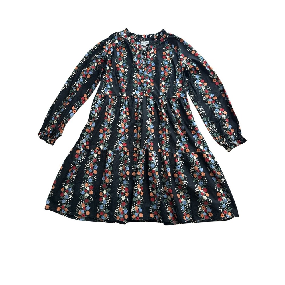 Olivia James The Label Tiered‎ Dress Small Black Floral Cotton Ruffle Collar